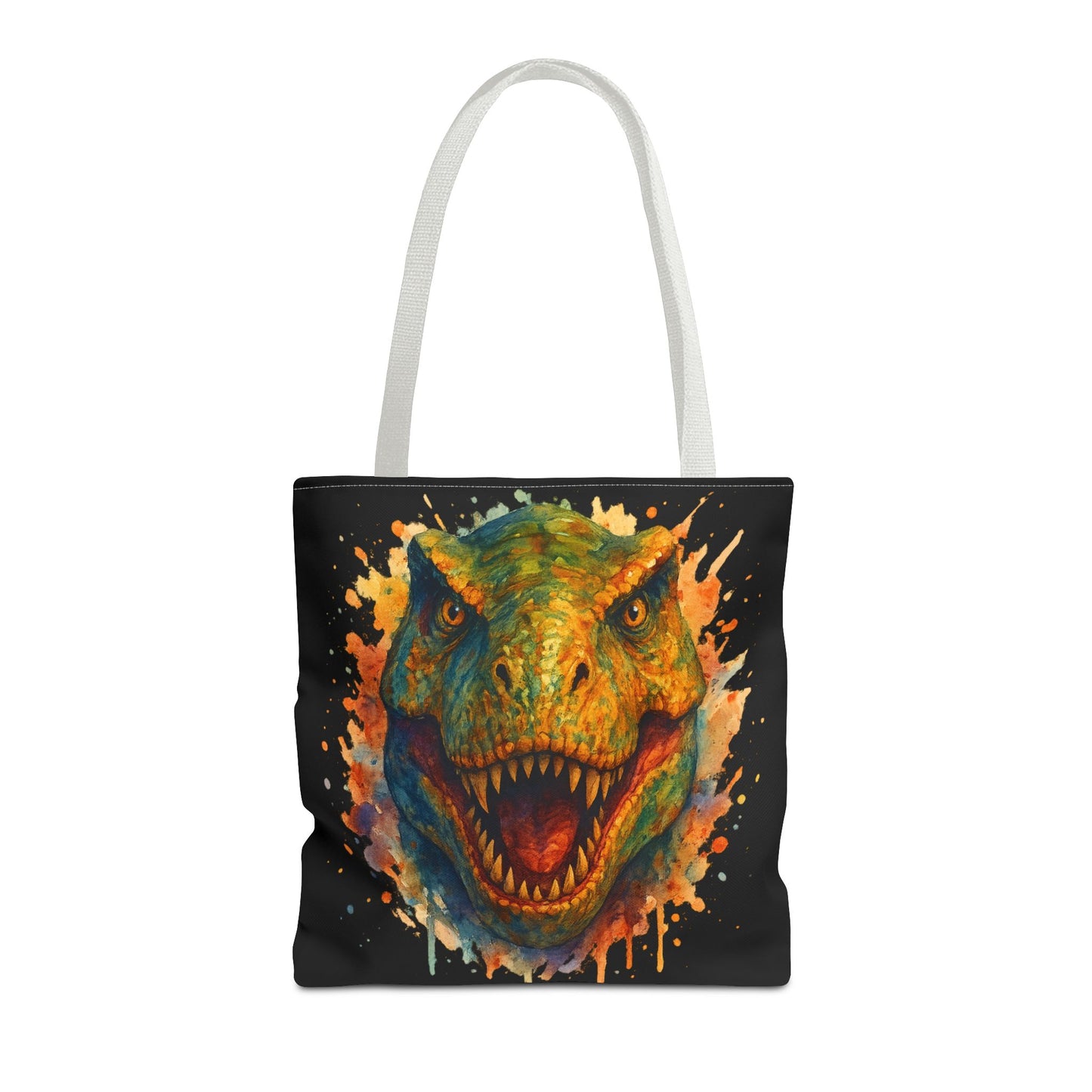 T-Rex Watercolor Tote Bag - 100% Polyester Canvas, Vibrant Dinosaur Art Bag, Reusable Beach-Market Tote, Dino Lover Gift, Bold Style