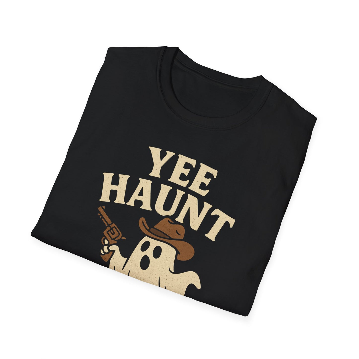 Yee Haunt Ghost Cowboy Halloween Tee - Cute Western Spooky Ghost Shirt - Boo Haw Fall Tee for Ghost Lovers - Unisex Halloween Graphic T-Shirt