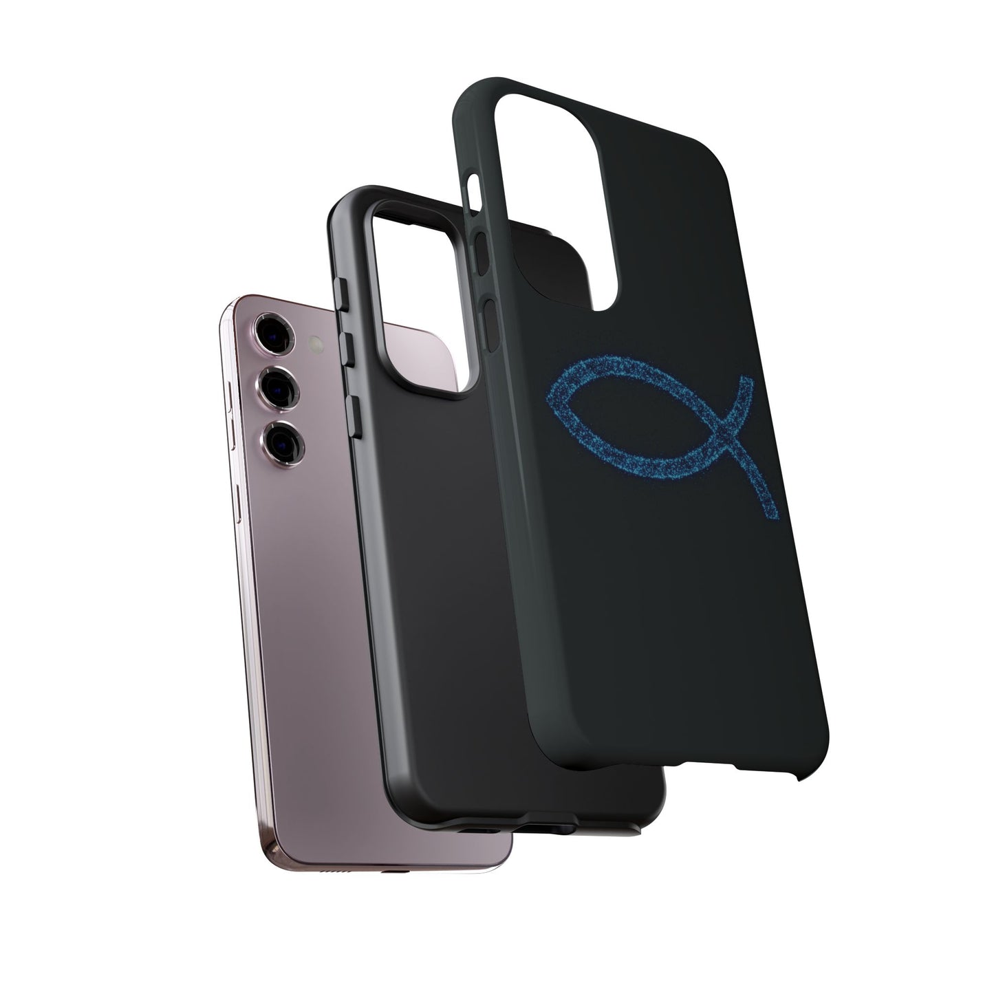 Blue Glitter Fish Symbol Samsung Phone Case - Durable & Stylish for Faith Enthusiasts