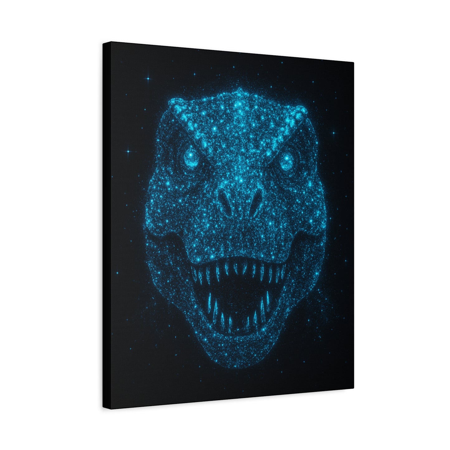 T-Rex Canvas Art - Blue Bioluminescent Particles Dinosaur Wall Decor, Modern Sci-Fi Bedroom Print, Kids and Adult Room Art Gift