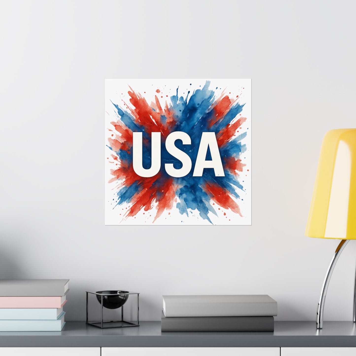 USA Watercolor Poster - Patriotic Red White and Blue Wall Art, 4th of July Decor, Ready-to-Frame American Pride Print