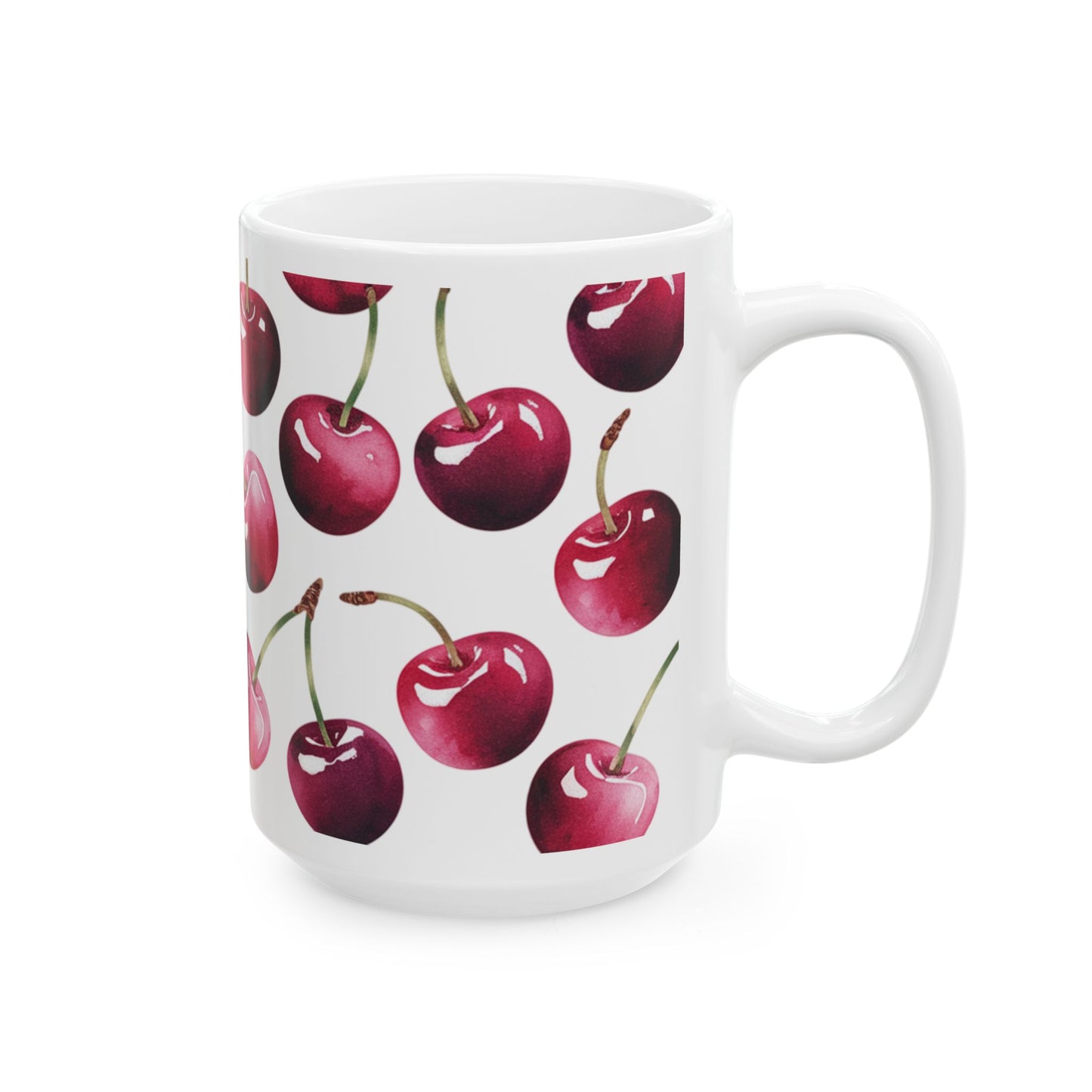 Cherry Pattern Ceramic Coffee Mug – Retro Fruit Cherry Mug, Aesthetic Coquette Cherry Design, Cottagecore Kitchen Gift 11oz & 15oz