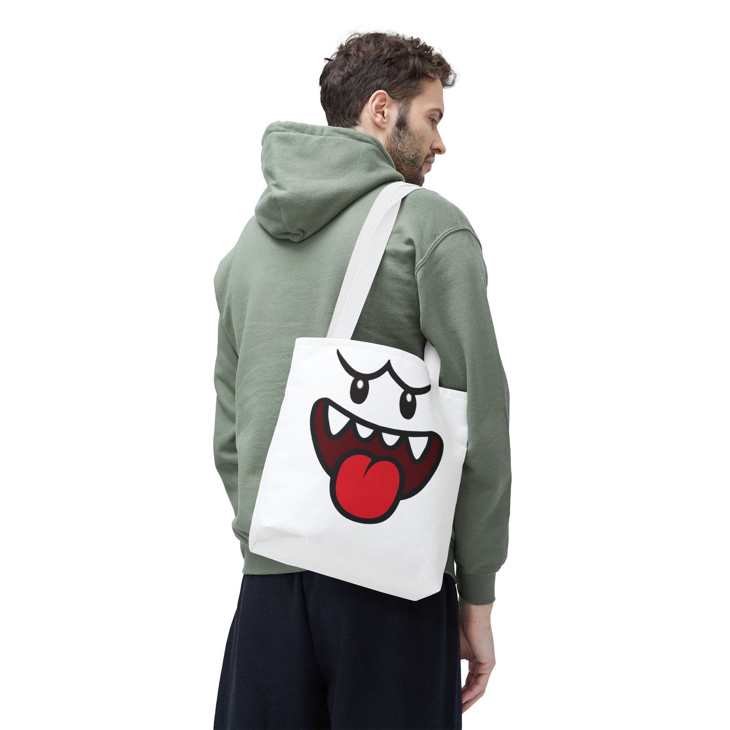 Funny Ghost Face Tote Bag, Spooky Halloween Shopping Bag, Creepy Cute Gamer Tote, Novelty Reusable Canvas Bag, Horror Themed Trick or Treat Bag