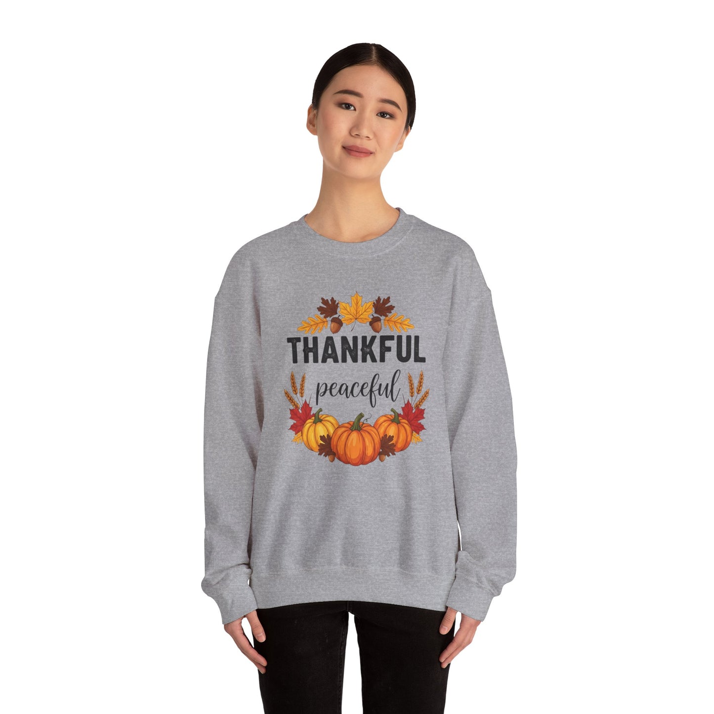 Thankful Peaceful Fall Sweatshirt, Autumn Pumpkin Crewneck, Thanksgiving Sweater, Cozy Seasonal Pullover, Gratitude Gift For Women Men