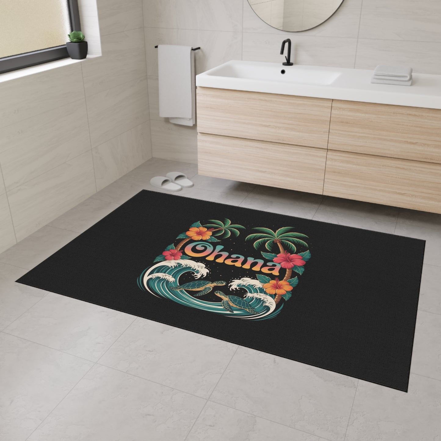 Ohana Hawaiian Door Mat - Tropical Welcome Mat - Beach House Entryway Rug - Coastal Home Decor - Island Aloha Summer Doormat