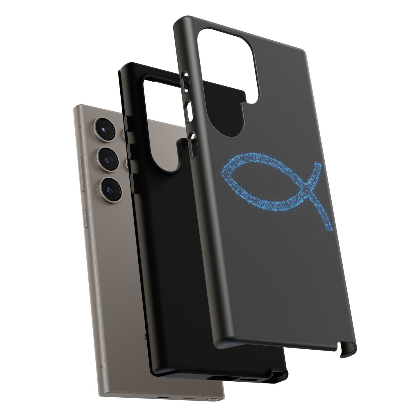 Blue Glitter Fish Symbol Samsung Phone Case - Durable & Stylish for Faith Enthusiasts