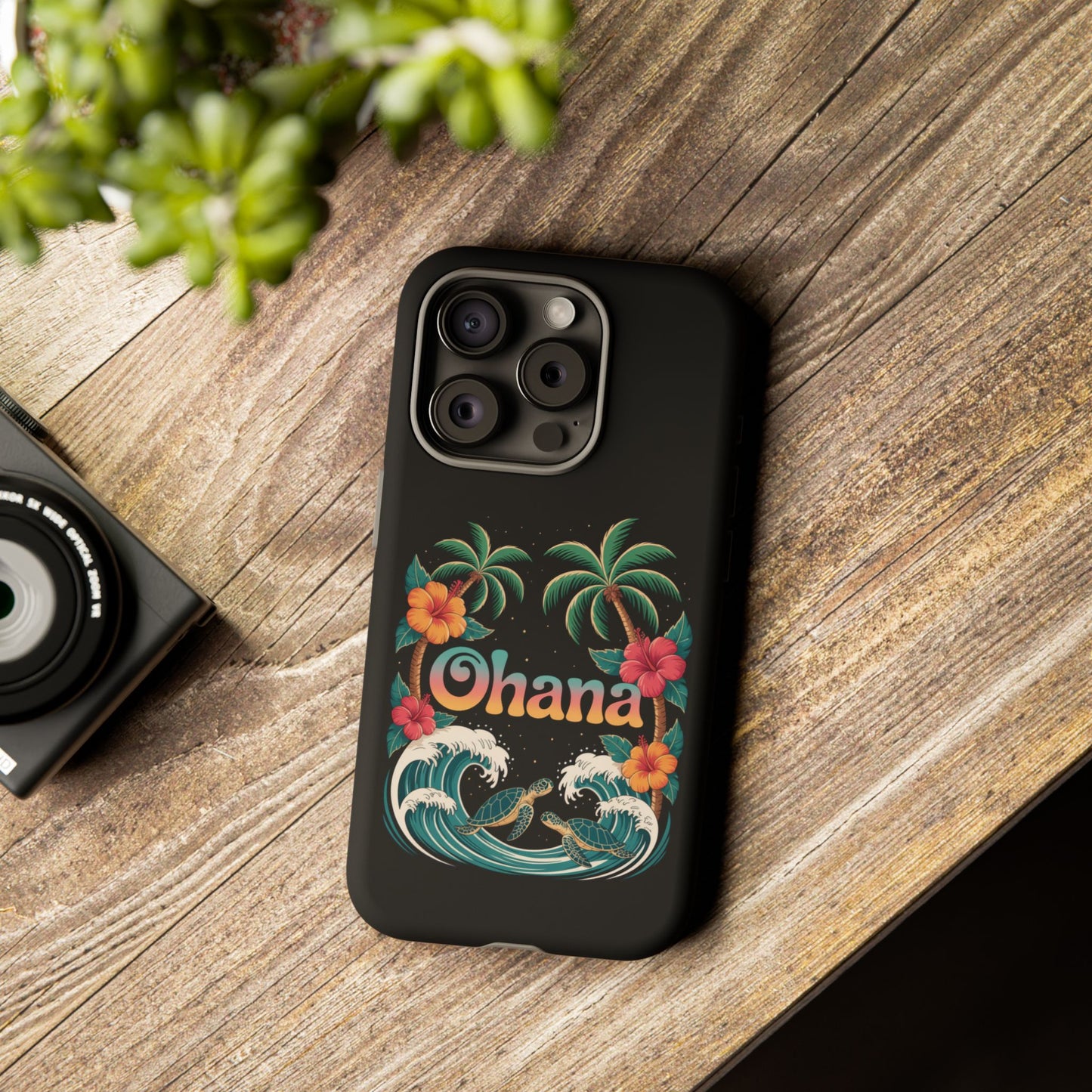 Tropical Ohana iPhone Case - Beach Vibes Cover with Palms, Hibiscus and Turtles - Rugged and Glossy Summer Phone Protector