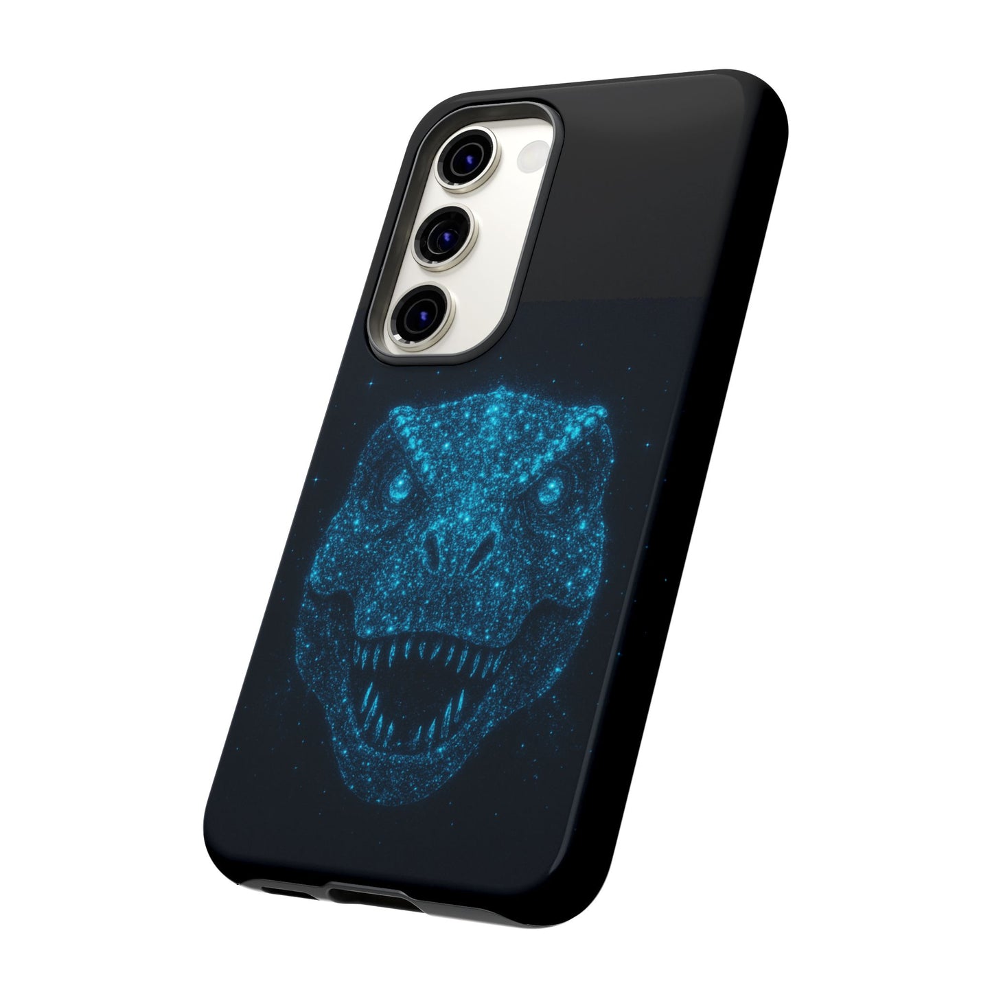 Bioluminescent T-Rex Samsung Case - Galaxy Tough Dual-Layer Cover, Cosmic Dino Particle Design, S25 S24 S23 Gift