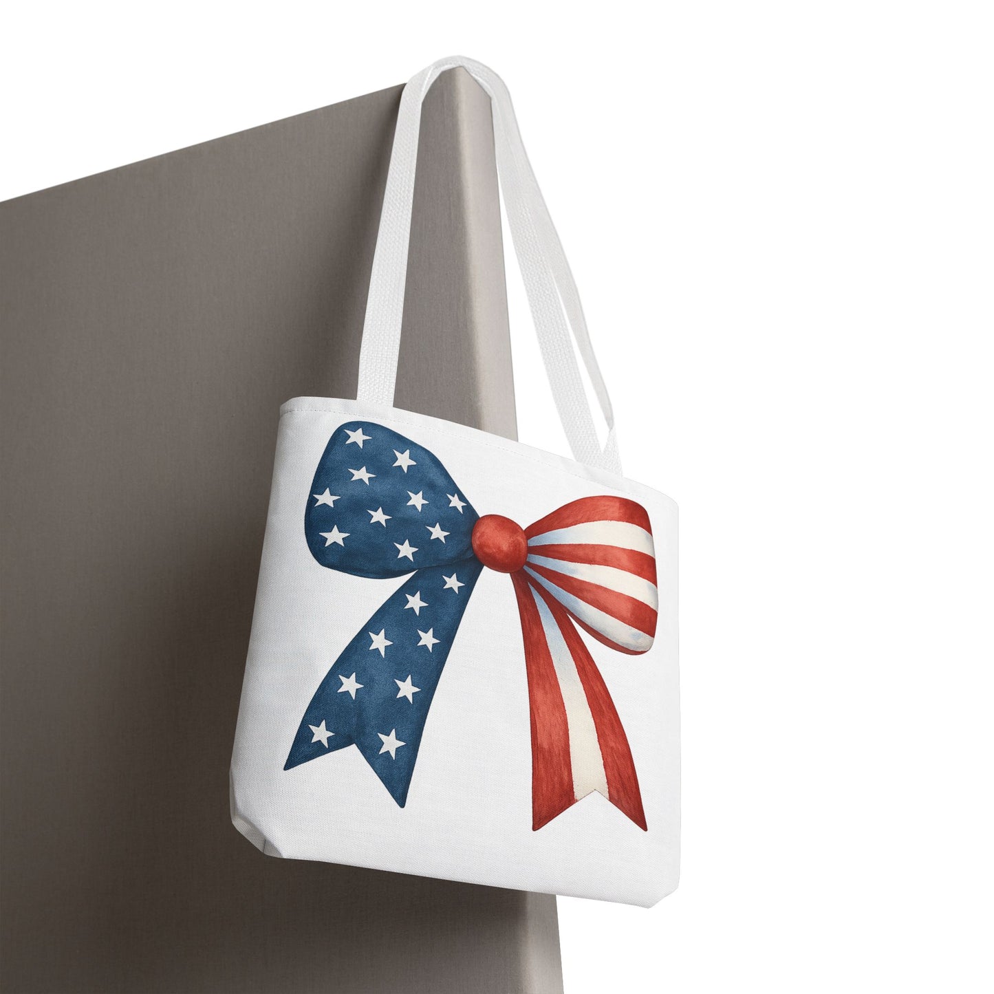 Patriotic Bow Tote Bag | 4th of July Reusable Bag | American Flag Tote | USA Stars Stripes Bag | Independence Day Gift | USA Market Bag