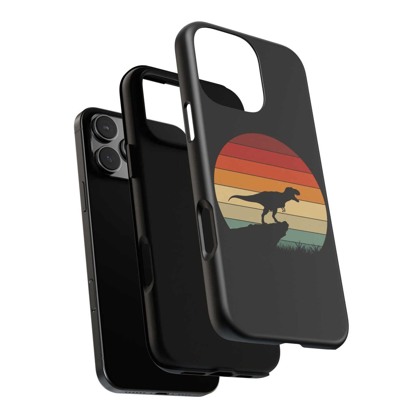Retro Sunset Dinosaur iPhone Case | T‑Rex Silhouette Vintage Phone Cover for iPhone 14/15/16 Pro | Aesthetic Dinosaur Gift