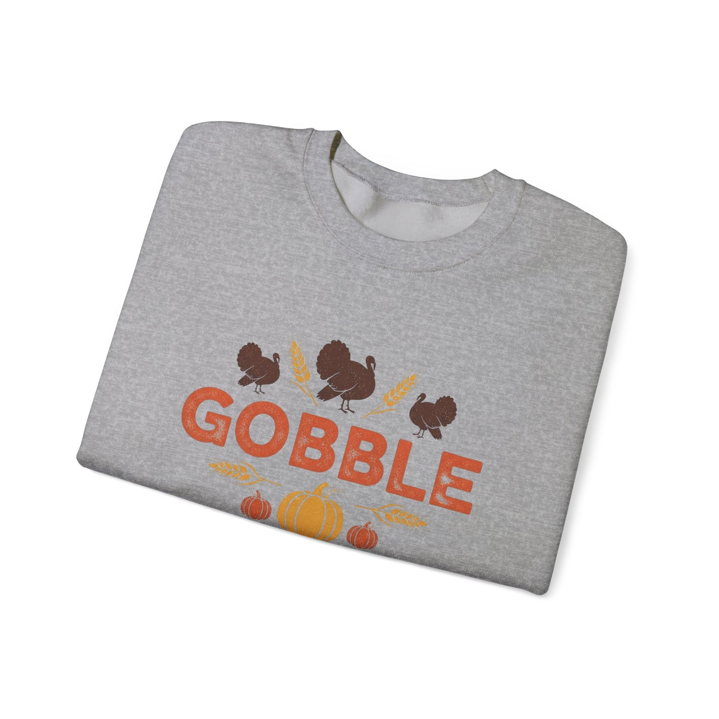 Gobble Turkey Sweatshirt, Thanksgiving Pumpkin Crewneck, Autumn Wheat & Turkey Graphic Pullover, Cozy Fall Family Turkey Day Shirt