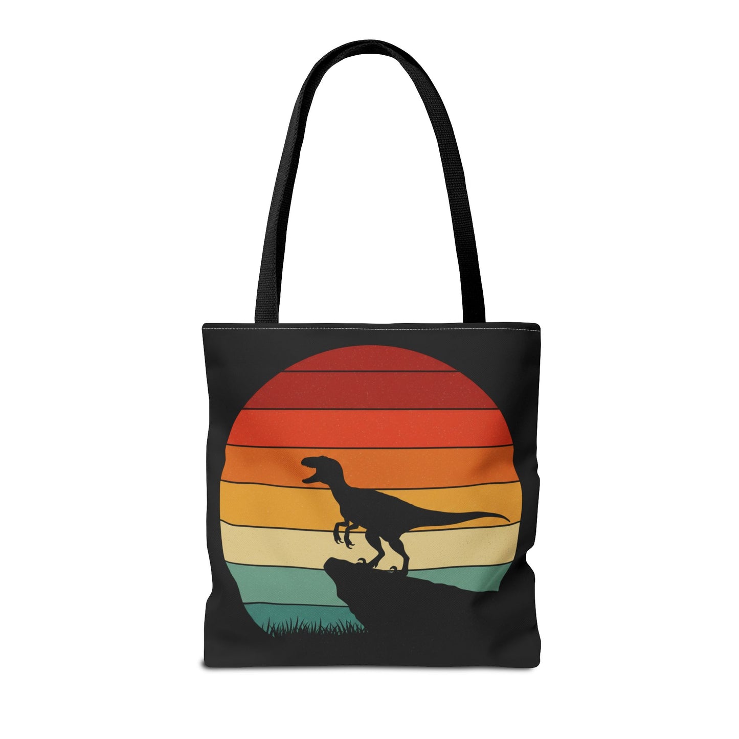 Retro Dino Sunset Tote Bag - Eco Canvas Dinosaur Beach Bag | Sustainable and Stylish Camping, Dino Lover Gift, Reusable Market Tote