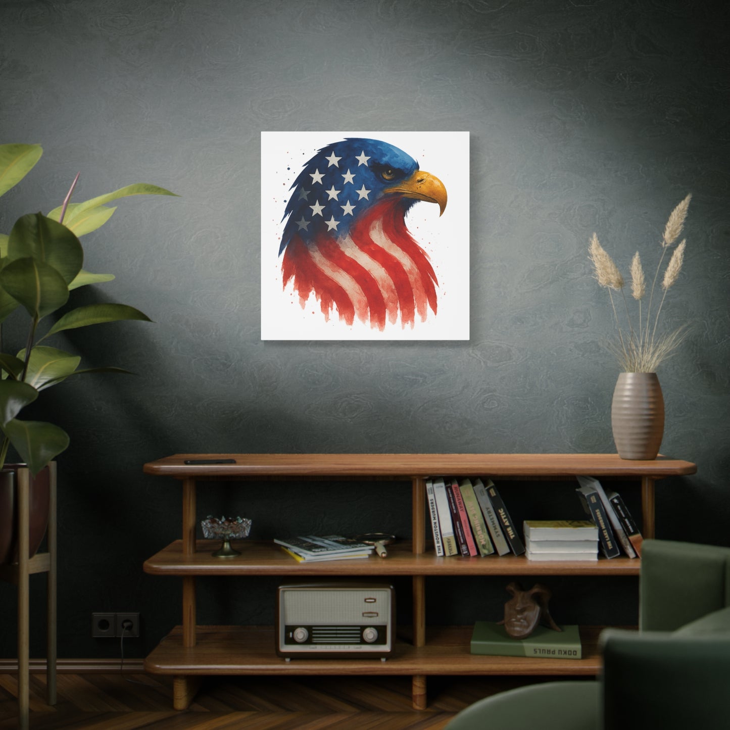 Patriotic Eagle Canvas Wall Art - American Flag Eagle Print - 4th of July Decor, USA Home and Office Gift - Ready to Hang Canvas Art