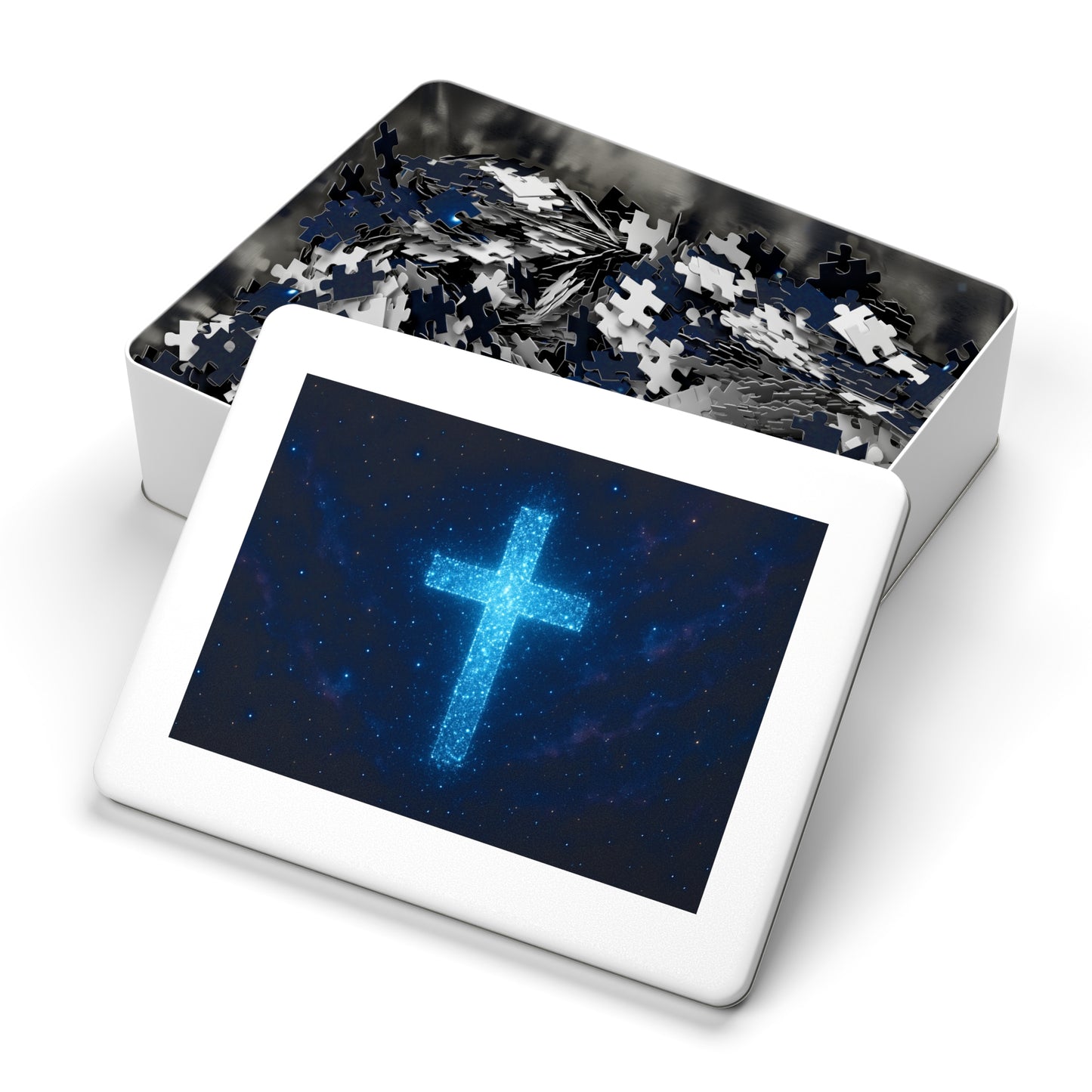 Jigsaw Puzzle: Bioluminescent Cross Design Christian Game Inspirational Puzzle Spiritual Jigsaw Gift for Believers