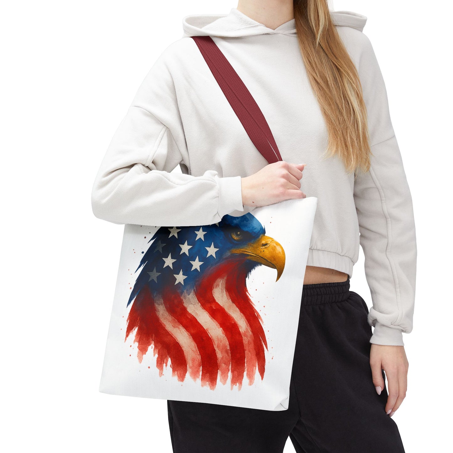 Patriotic Eagle Tote Bag USA Flag Canvas Carryall - Eco-Friendly Independence Day, Memorial Day Gift for Veterans, Reusable Shopping Bag