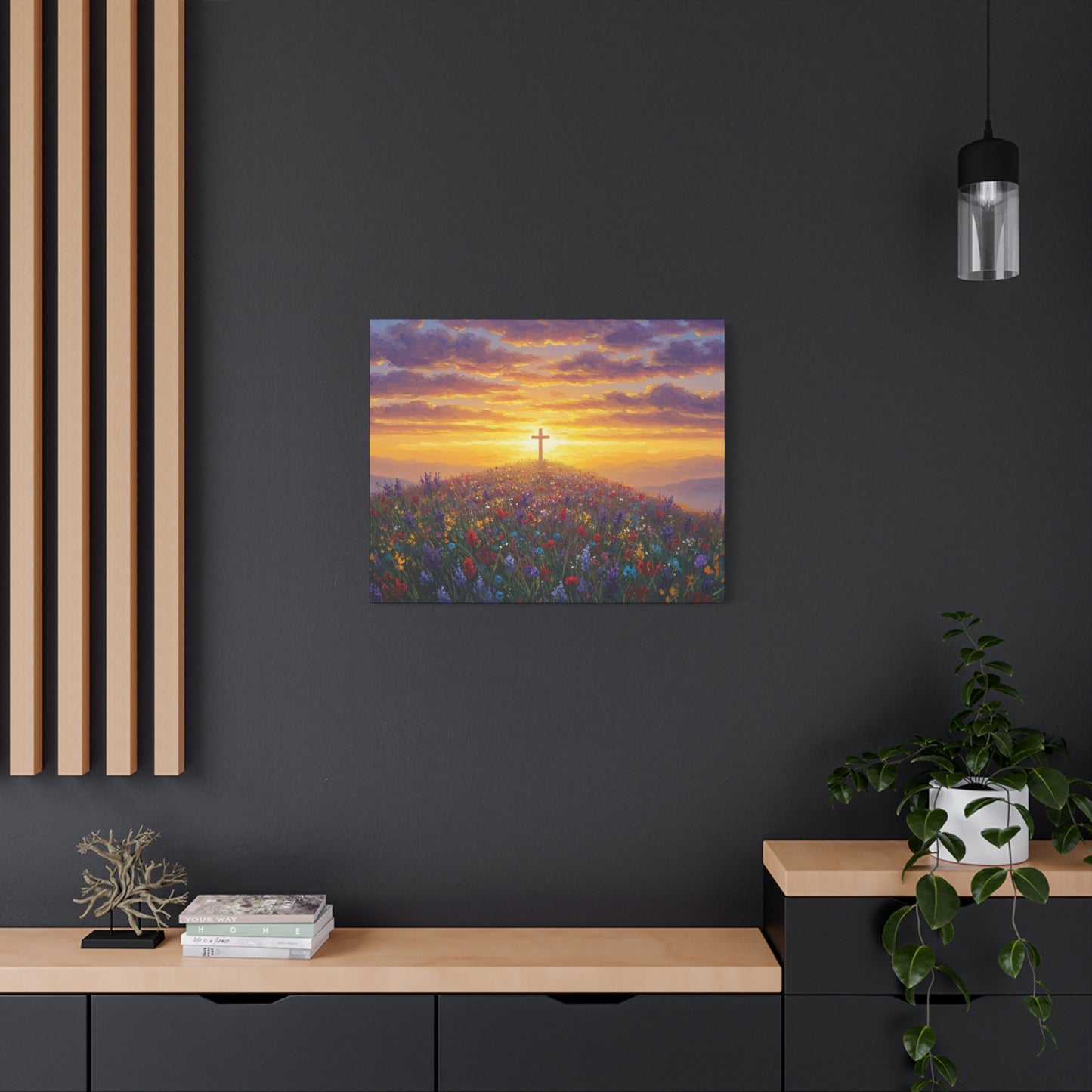 Canvas Artwork Cross on Hill Christian Painting in style of Monet Spiritual Decor Faith Painting Religious Gift