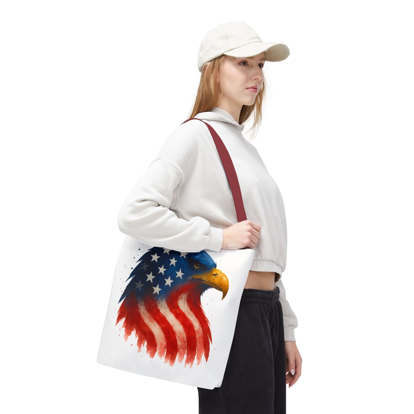 Patriotic Eagle Tote Bag USA Flag Canvas Carryall - Eco-Friendly Independence Day, Memorial Day Gift for Veterans, Reusable Shopping Bag