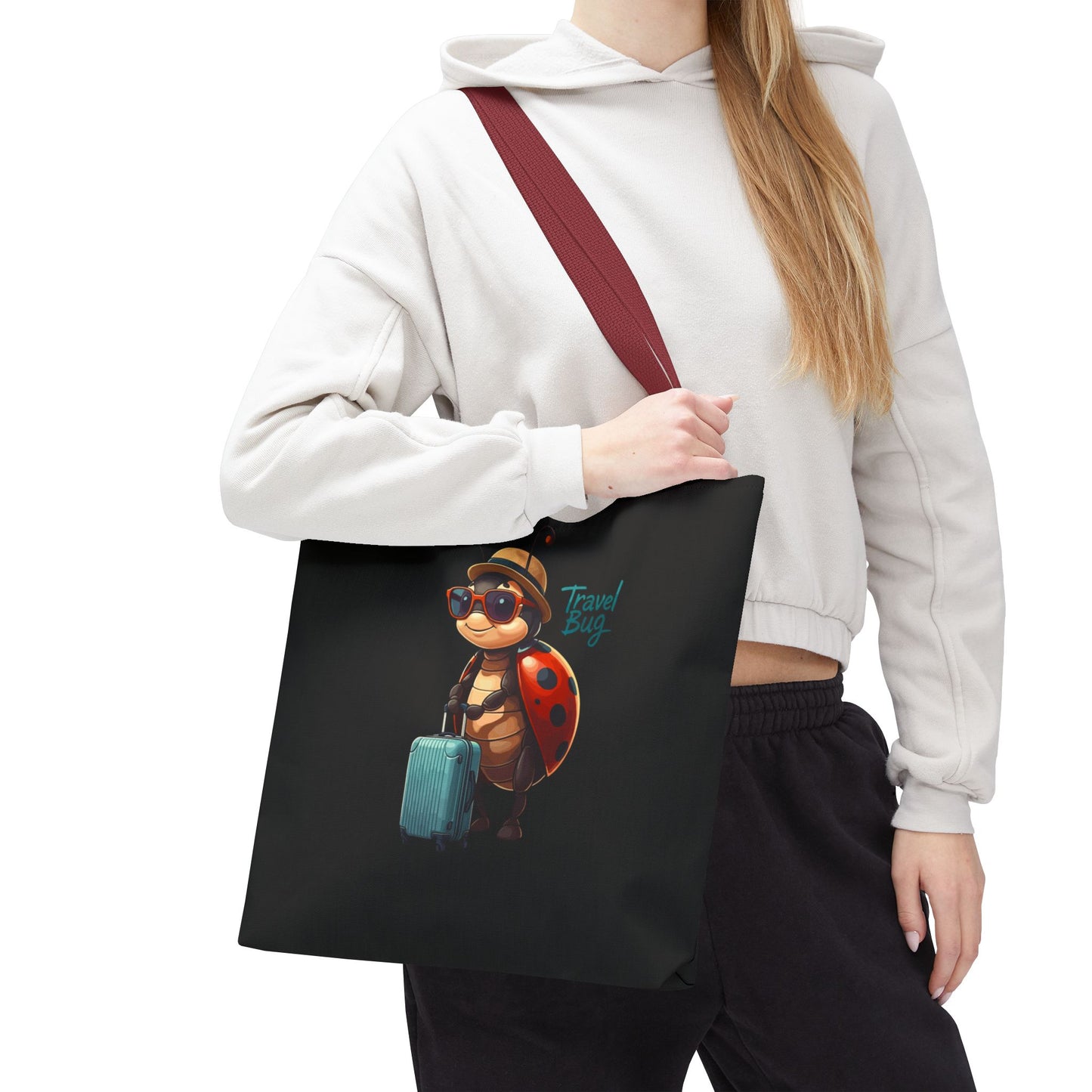 Travel Bug Tote Bag | Cute Ladybug with Suitcase Art Tote – Whimsical Travel Accessory, Aesthetic Canvas Bag | Gift for Travelers