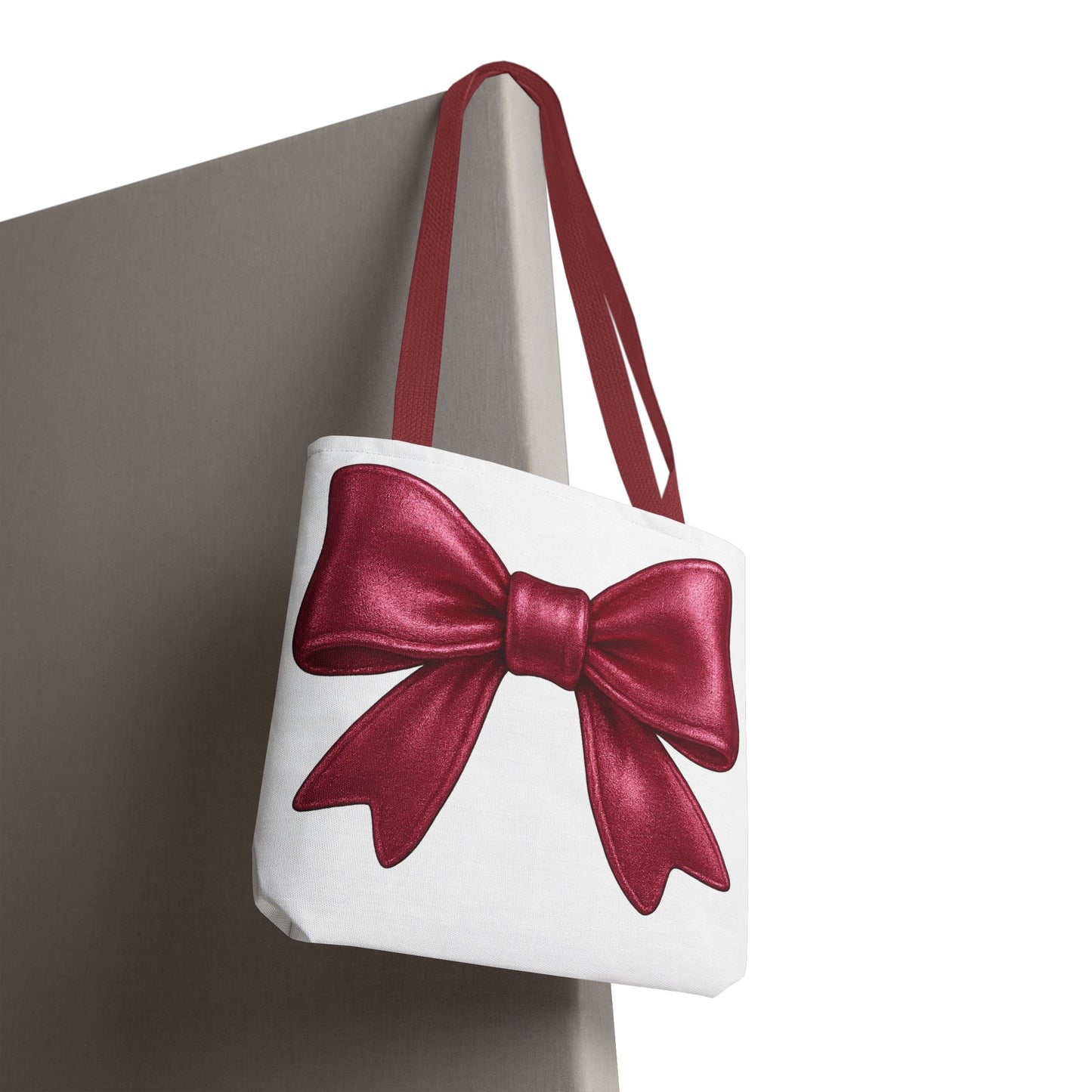 Chic Red Bow Tote Bag – Cute Girly Gift for Her, Fashionable White Bag with Red Handles, Kawaii Aesthetic Purse, Everyday Style
