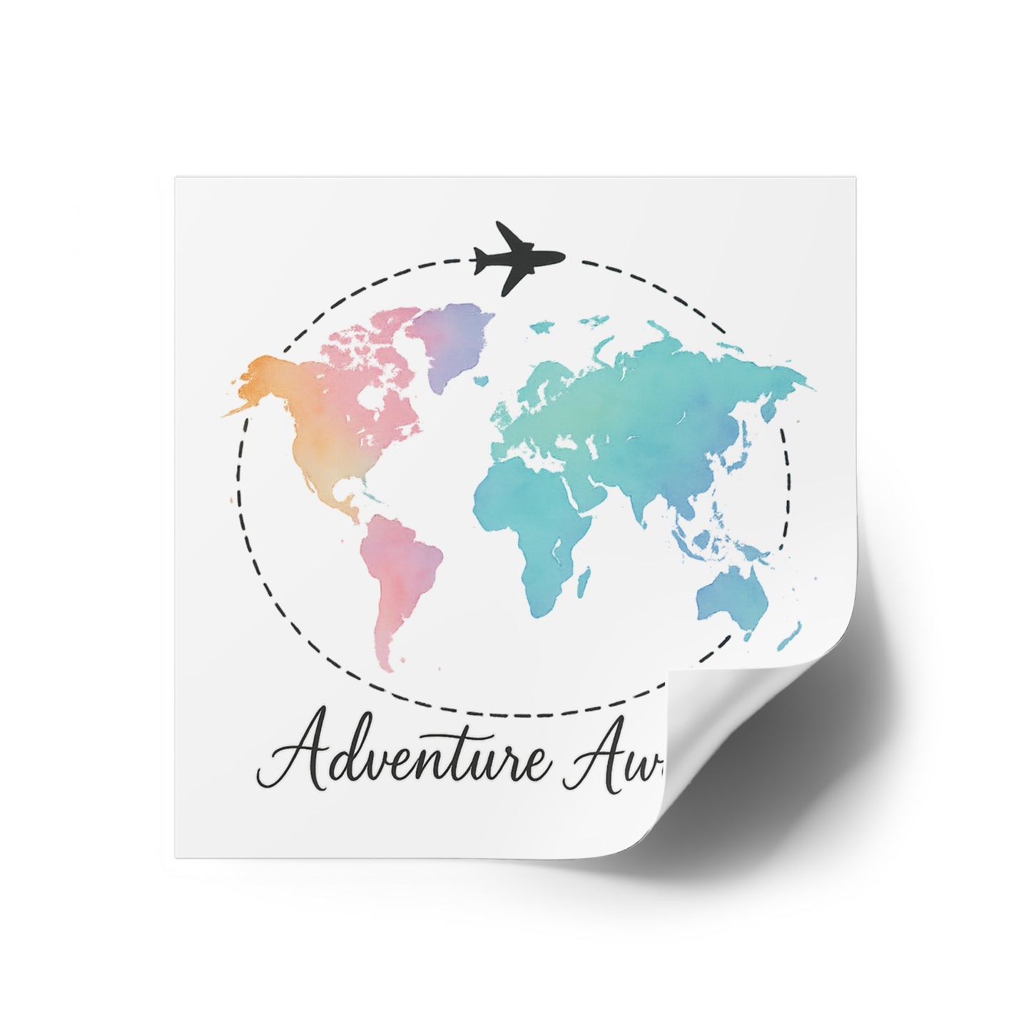 Watercolor Adventure Awaits World Map Sticker - Travel Vinyl Laptop Decal, Wanderlust Gift, Waterproof Aesthetic Globe Sticker