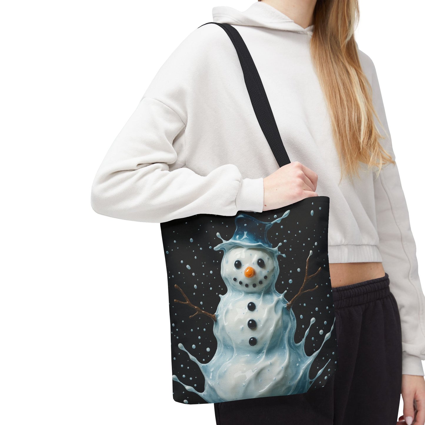 Winter Snowman Tote Bag, Festive Christmas Gift Bag, Holiday Shopping Tote, Snowy Season Accessory, Reusable Winter Art Bag For Everyday Use