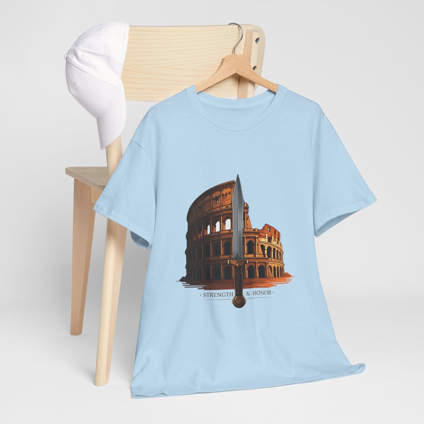 Strength & Honor Gladiator Shirt – Roman Colosseum Sword Graphic Tee – Ancient Rome History T-Shirt for Gladiator & Travel Fans