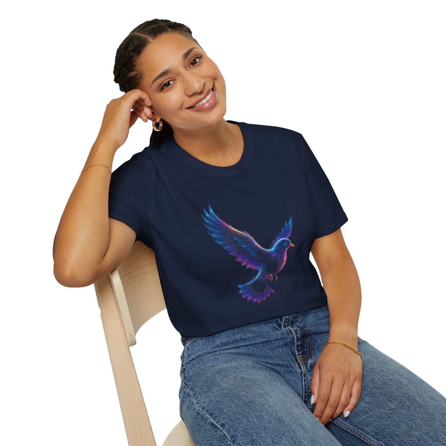 Abstract Dove Graphic Tee | Neon Spiritual Bird T-Shirt, Christian Symbol of Peace, Colorful Artsy Faith Shirt, Unique Religious Gift