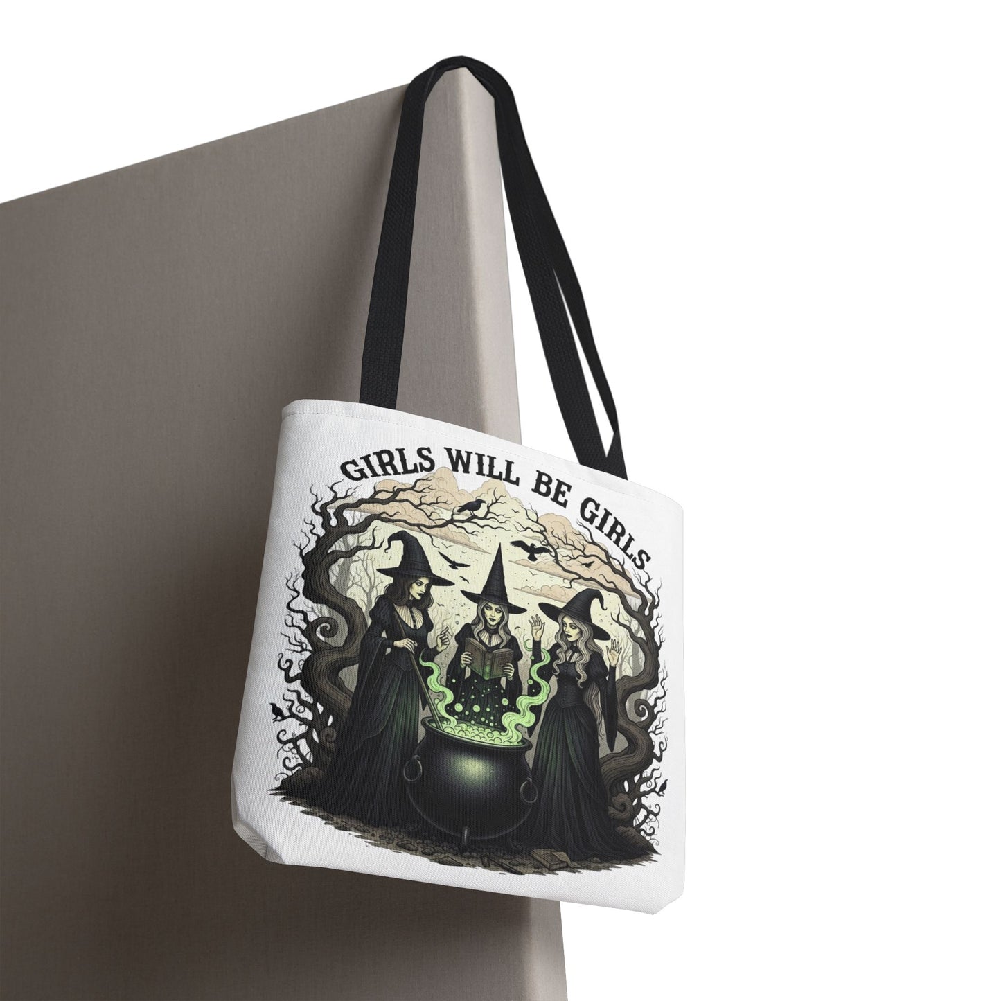 Girls Will Be Girls Halloween Tote Bag, Witchy Aesthetic Bag, Gothic Witches Cauldron Art, Spooky Gift, Reusable Eco Tote For Halloween Lovers