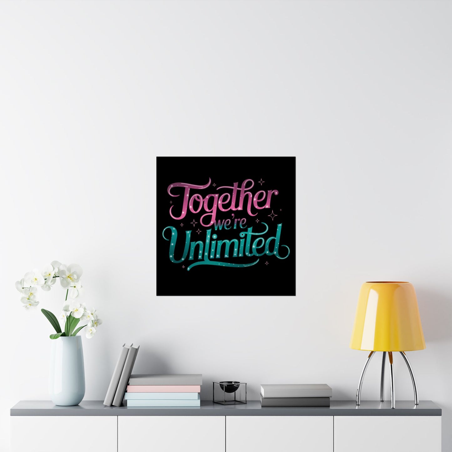 Together We're Unlimited Poster – Inspirational Wicked Musical Quote Wall Art – Whimsical Pink & Teal Typography Print for Fans & Friends