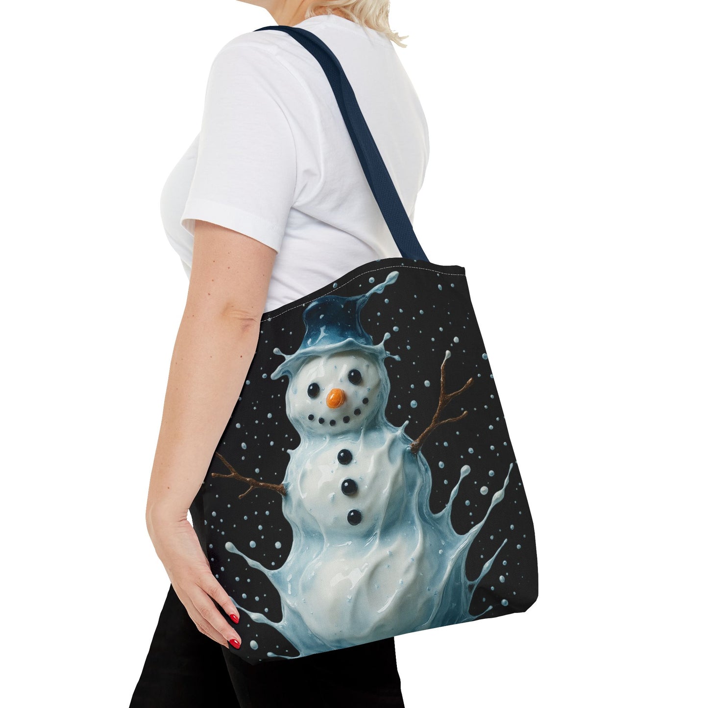 Winter Snowman Tote Bag, Festive Christmas Gift Bag, Holiday Shopping Tote, Snowy Season Accessory, Reusable Winter Art Bag For Everyday Use