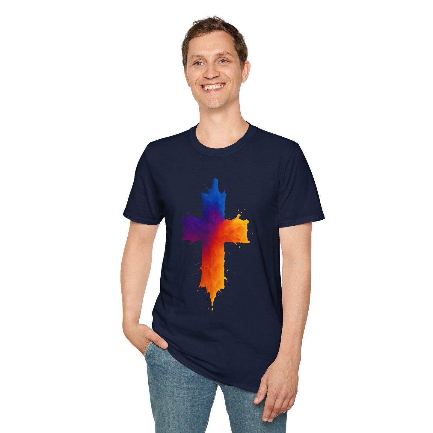 Colorful Abstract Cross T‑Shirt | Bold Grunge Paint Splatter Christian Tee | Unique Vibrant Gift | Inspirational Faith Graphic Shirt