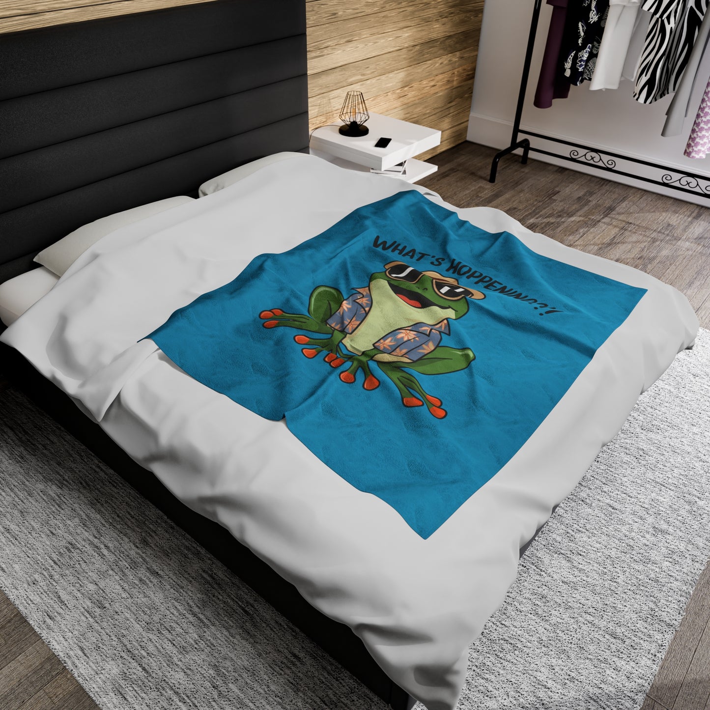 Plush Blanket - Frog What's Hoppening Pun Design