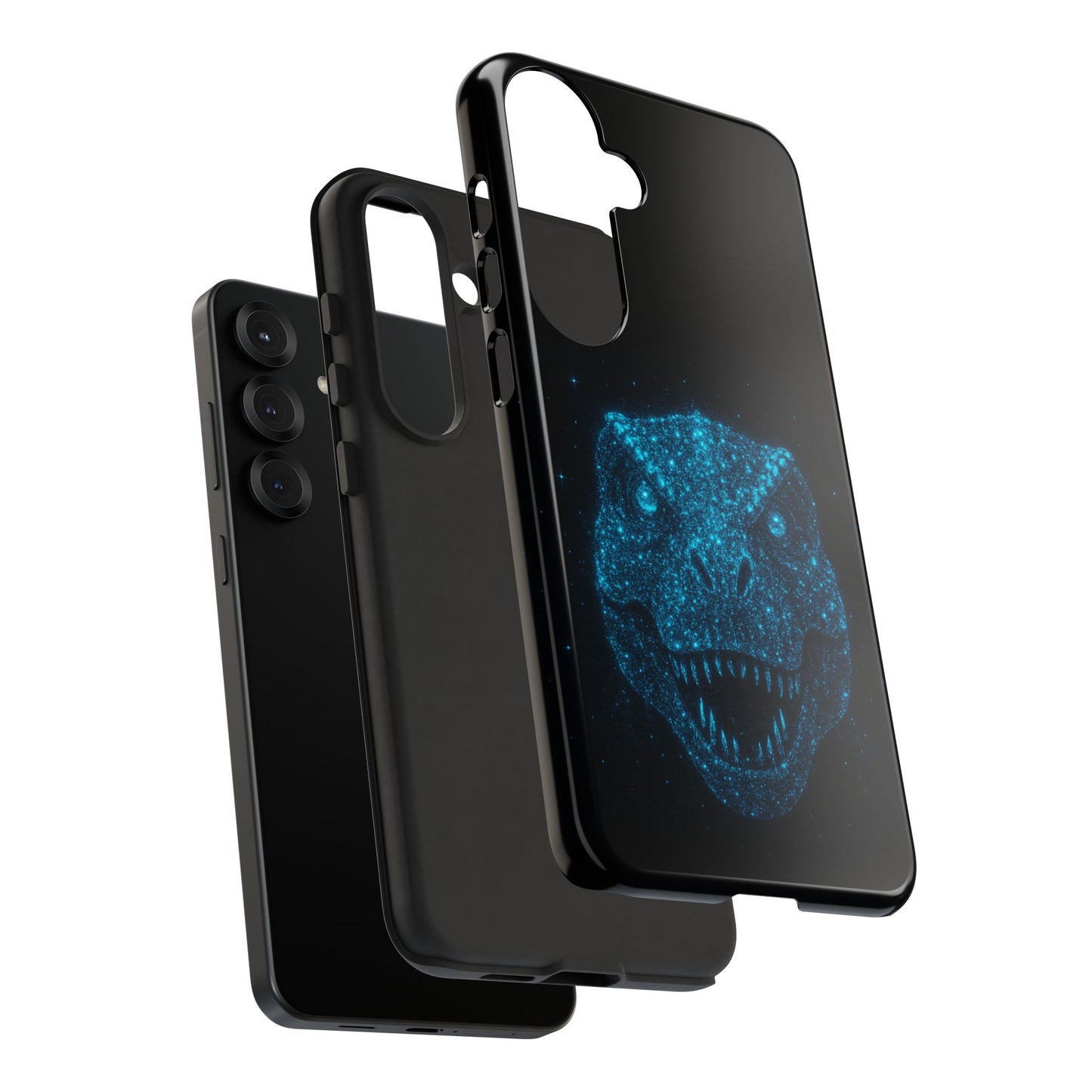 Bioluminescent T-Rex Samsung Case - Galaxy Tough Dual-Layer Cover, Cosmic Dino Particle Design, S25 S24 S23 Gift