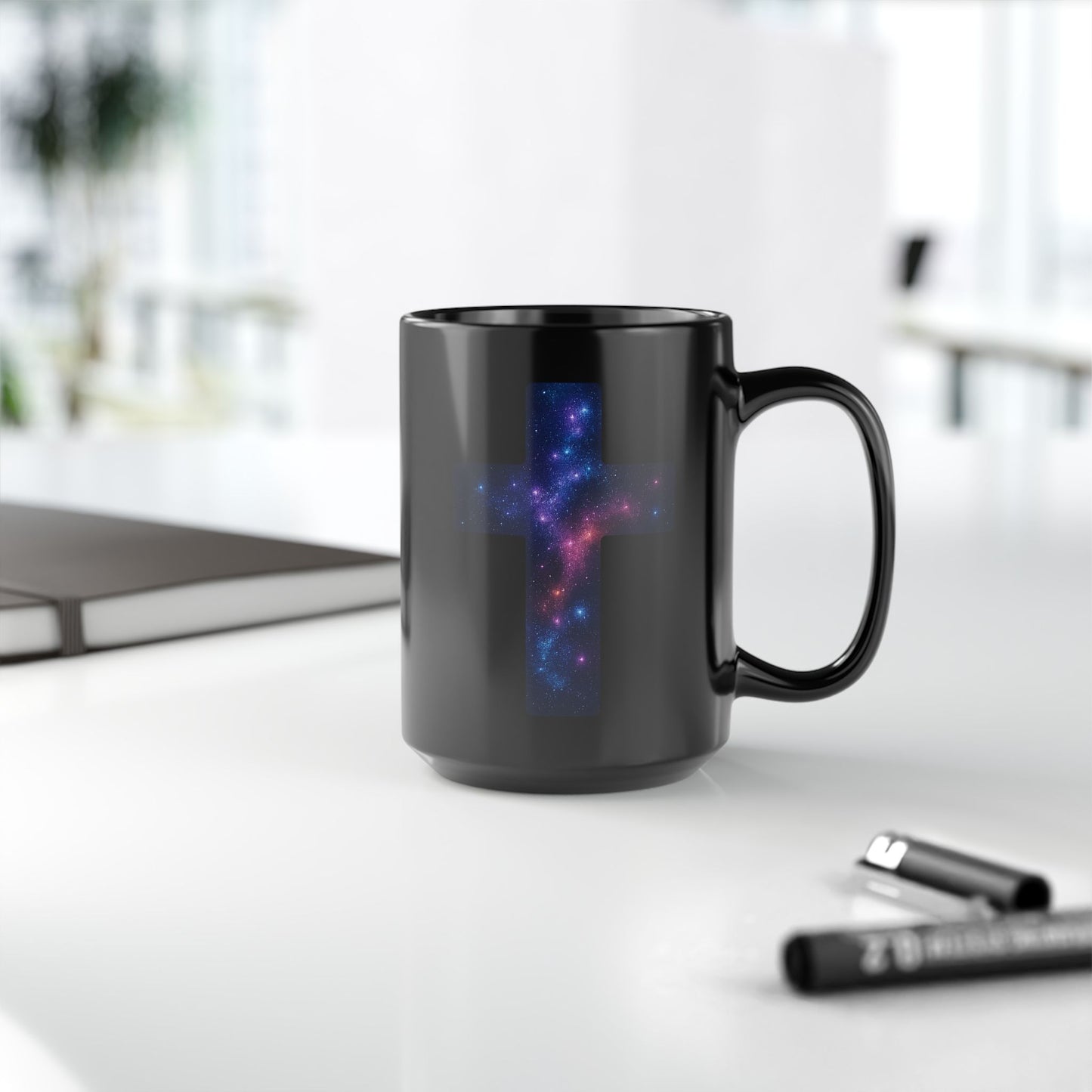 Galaxy Cross Coffee Mug – Celestial Cosmic Cross Design, Space Nebula Drinkware, Galaxy Art Mug, Trendy Astronomy Gift