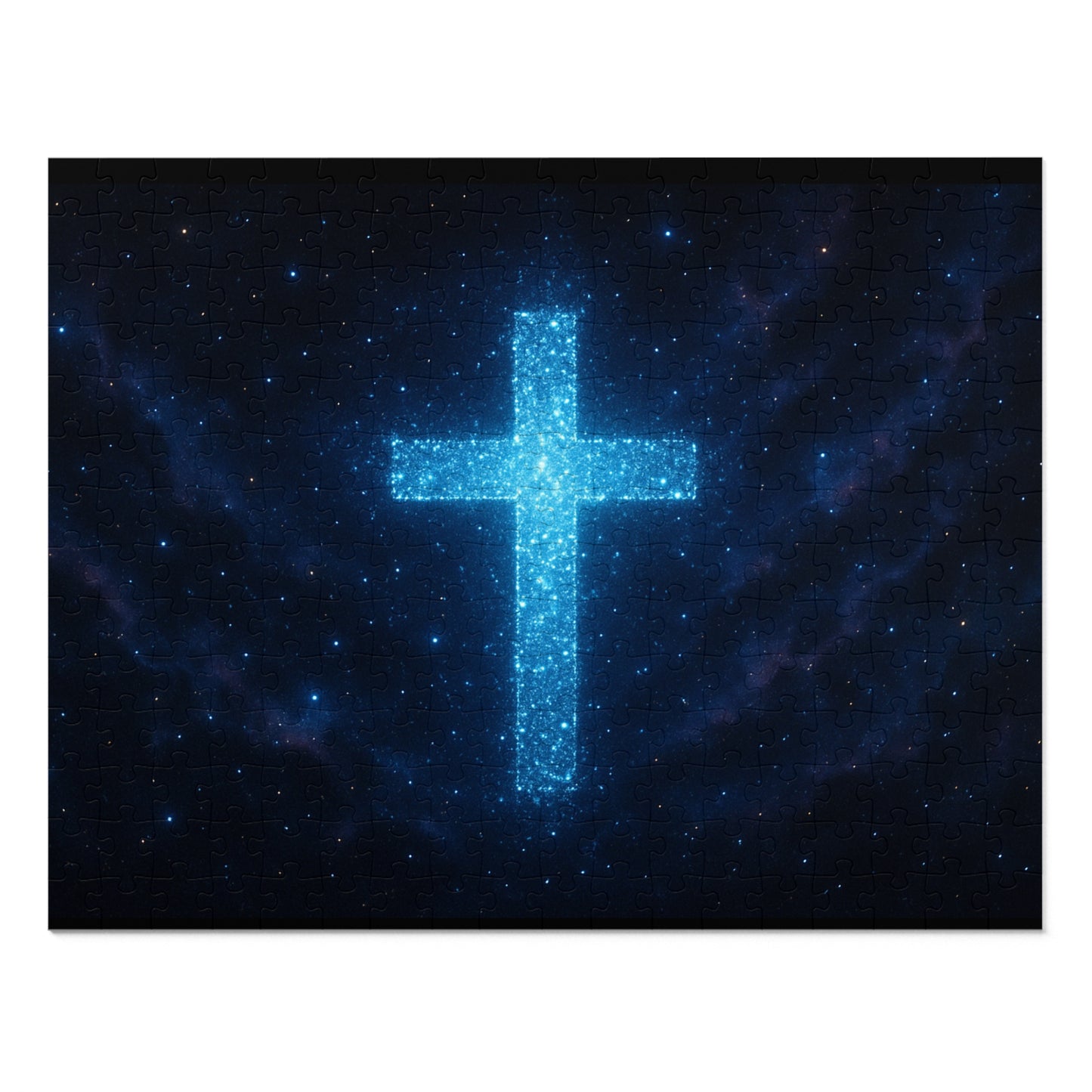 Jigsaw Puzzle: Bioluminescent Cross Design Christian Game Inspirational Puzzle Spiritual Jigsaw Gift for Believers