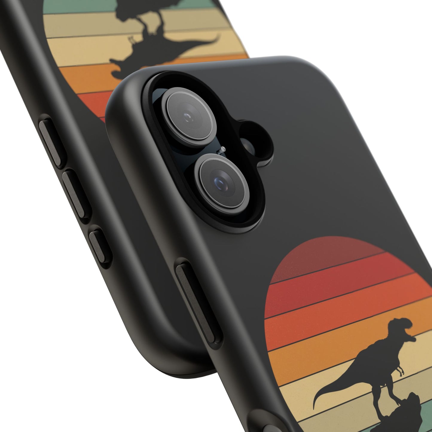 Retro Sunset Dinosaur iPhone Case | T‑Rex Silhouette Vintage Phone Cover for iPhone 14/15/16 Pro | Aesthetic Dinosaur Gift
