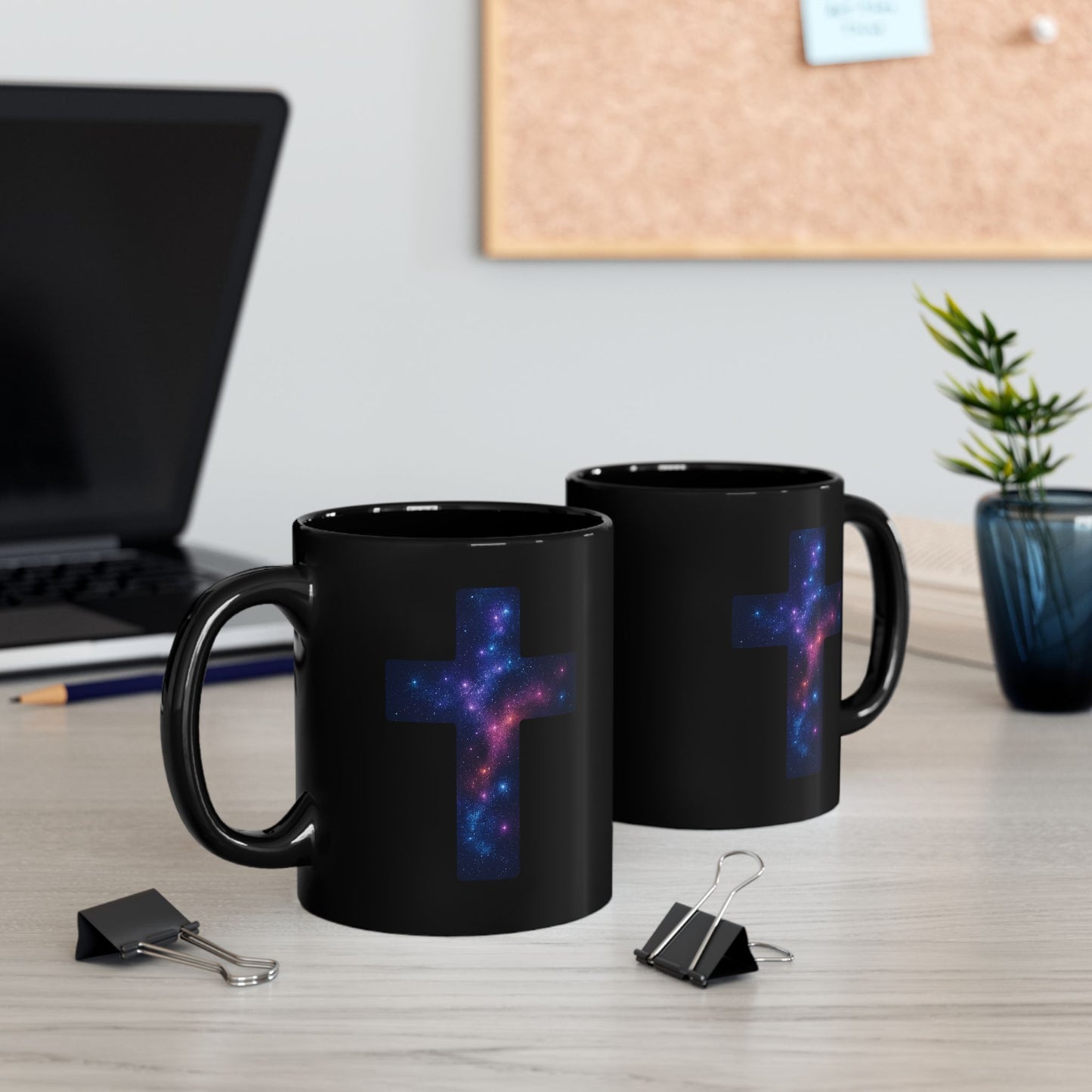 Galaxy Cross Coffee Mug – Celestial Cosmic Cross Design, Space Nebula Drinkware, Galaxy Art Mug, Trendy Astronomy Gift