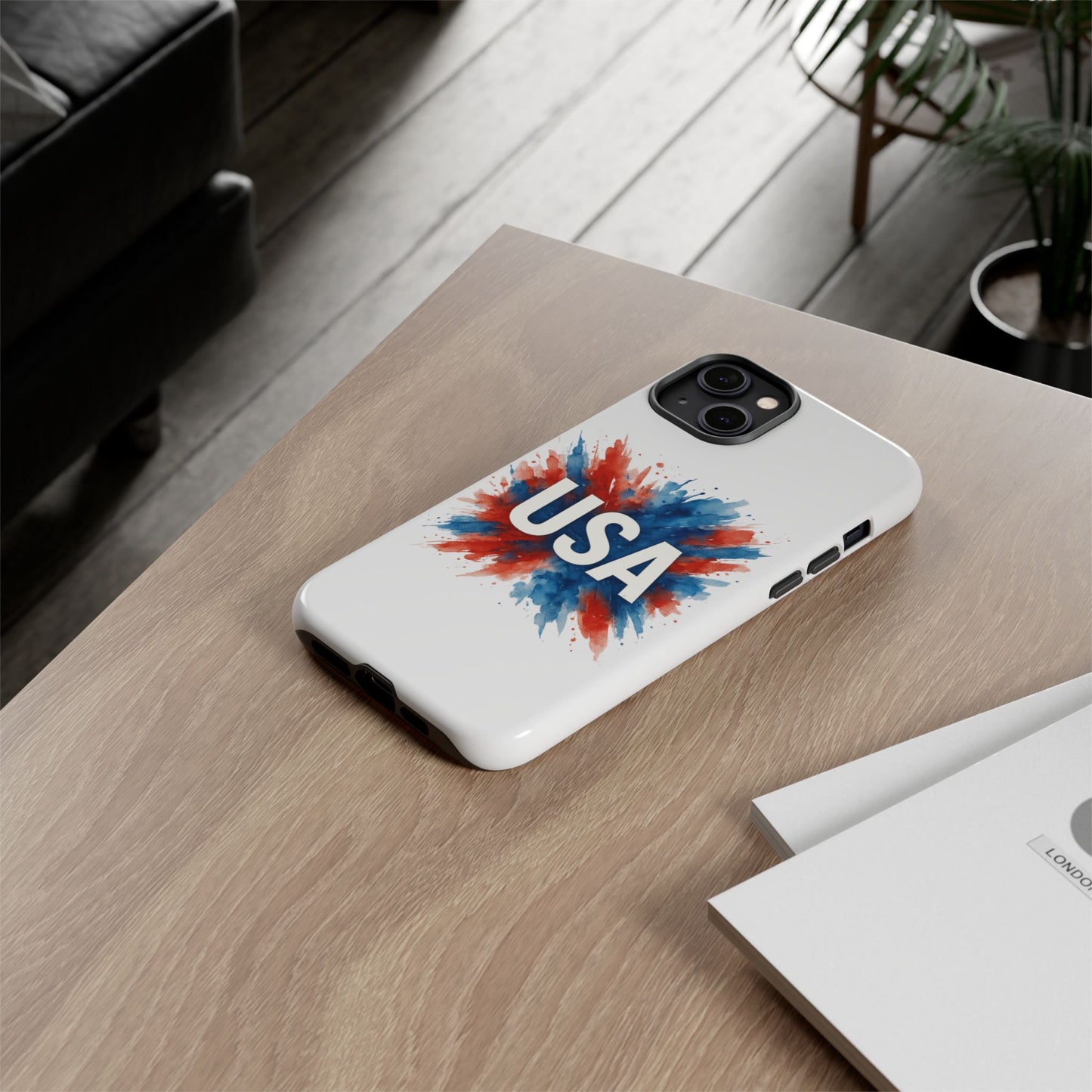 USA Splash iPhone Case - Patriotic Red White Blue Tough Cover, Dual-Layer Protection, 4th of July Memorial Day Gift