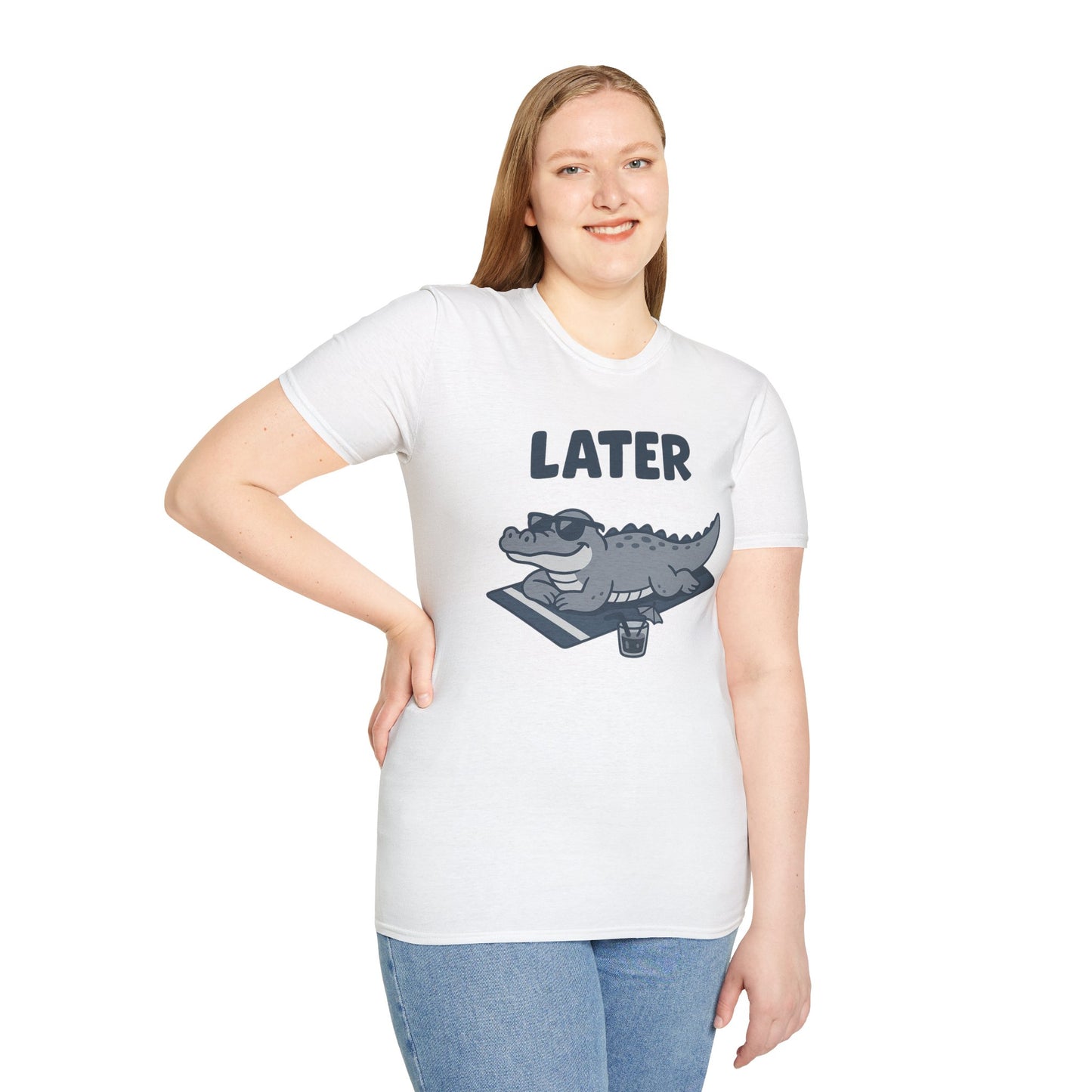Later Gator Lounge Graphic Tee - Funny Alligator T-Shirt, Summer Vacation Humor, Cute Animal Tee, Relax Gift for Him and Her