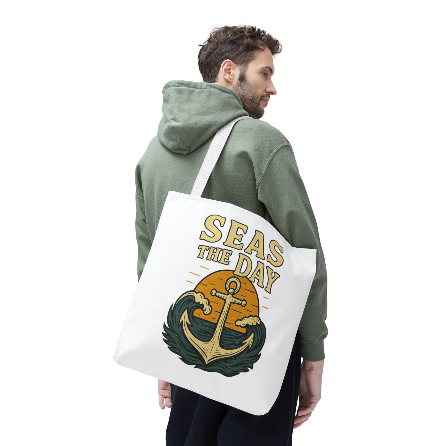 "Seas the Day" Nautical Tote Bag – Funny Beach Quote Canvas Bag with Anchor | Coastal Gift Idea for Summer, Travel, or Daily Use