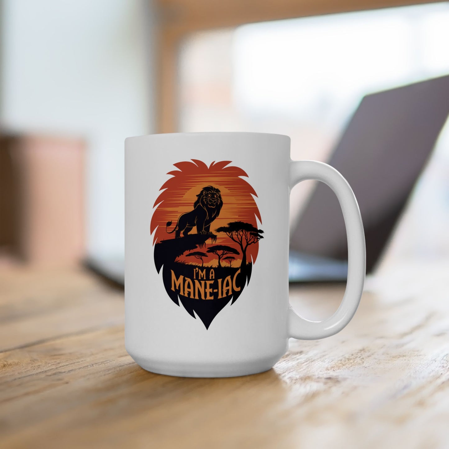 I’m a Mane-iac Lion Mug – Funny Animal Pun Coffee Cup – Safari Wildlife Gift for Him, Her, Kids – Bold Jungle Kitchen Decor