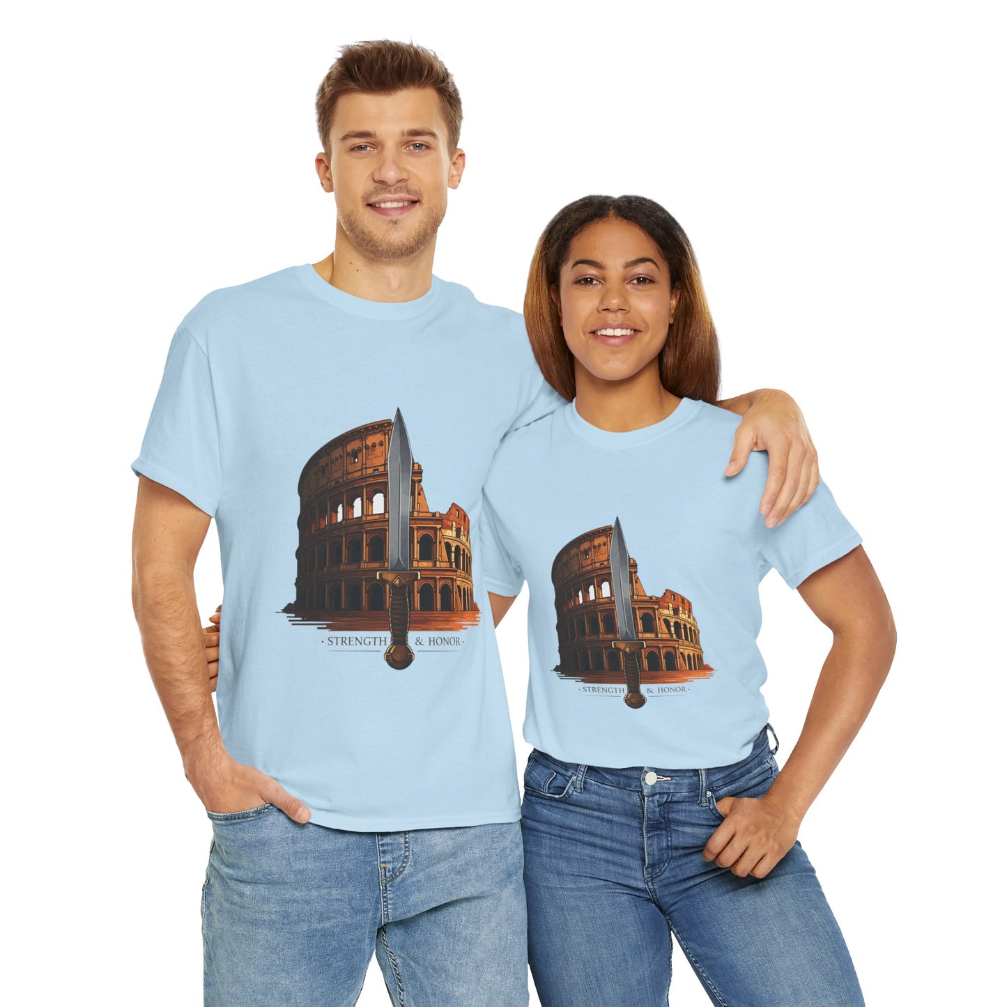 Strength & Honor Gladiator Shirt – Roman Colosseum Sword Graphic Tee – Ancient Rome History T-Shirt for Gladiator & Travel Fans