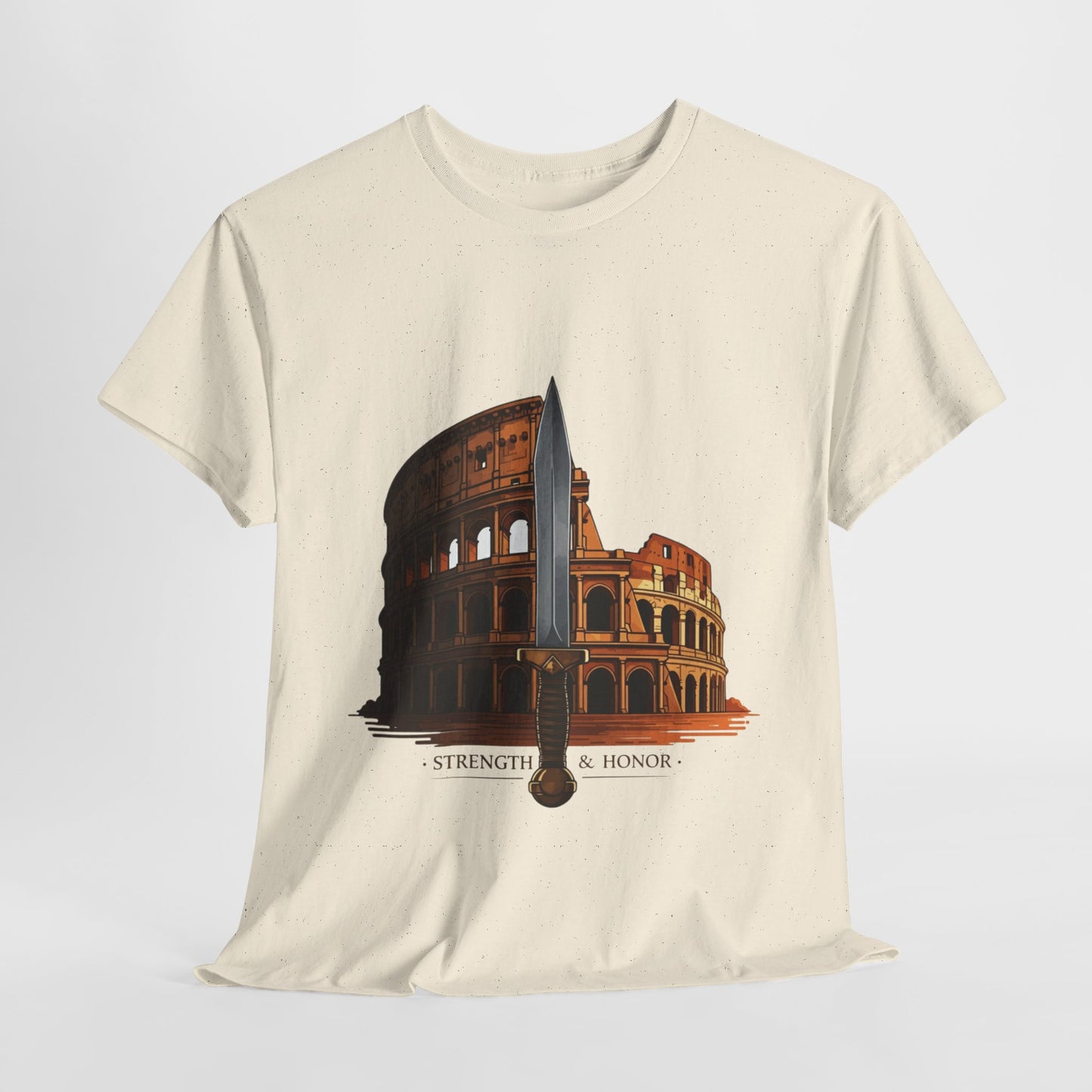 Strength & Honor Gladiator Shirt – Roman Colosseum Sword Graphic Tee – Ancient Rome History T-Shirt for Gladiator & Travel Fans