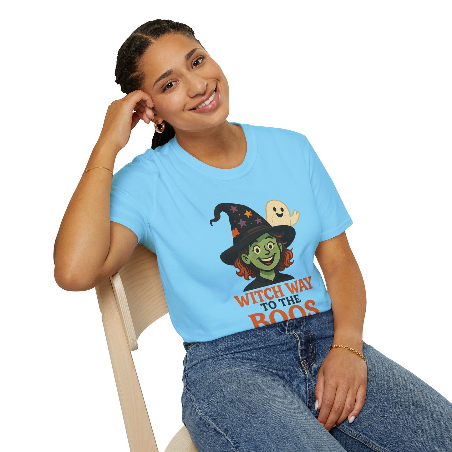 Witch Way to the Boos Halloween Shirt | Cute Witch and Ghost T-Shirt | Spooky Season Graphic Tee | Funny Halloween Costume Top