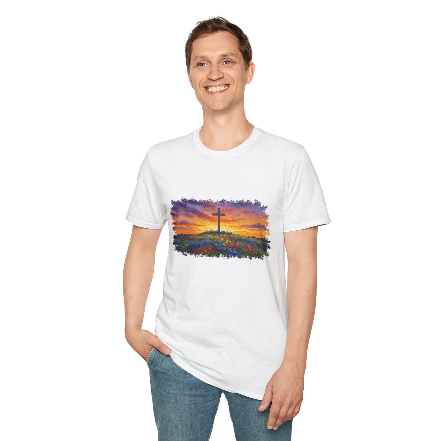 Van Gogh-Style Cross Sunset T-Shirt | Christian Faith Tee, Impressionist Nature Cross Shirt, Sunset Religious Art, Faith & Landscape Gift