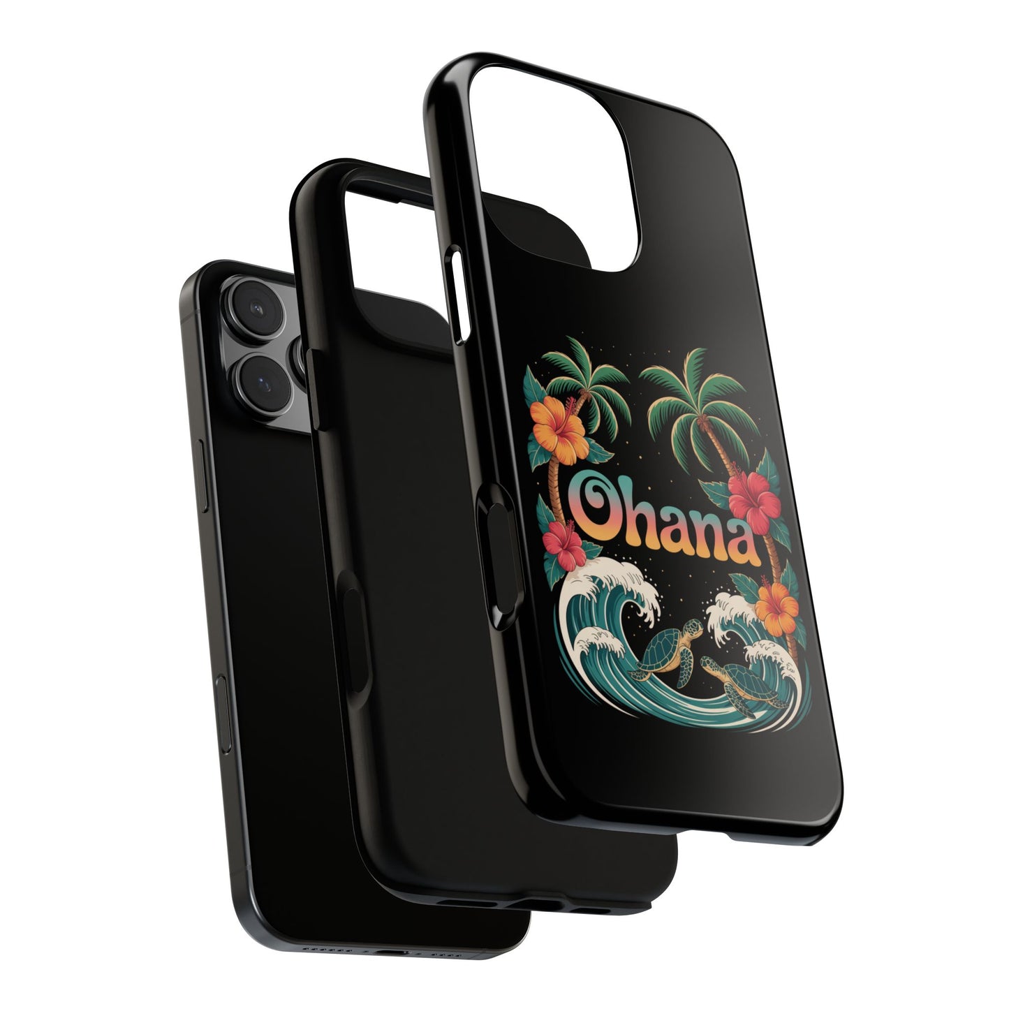 Tropical Ohana iPhone Case - Beach Vibes Cover with Palms, Hibiscus and Turtles - Rugged and Glossy Summer Phone Protector