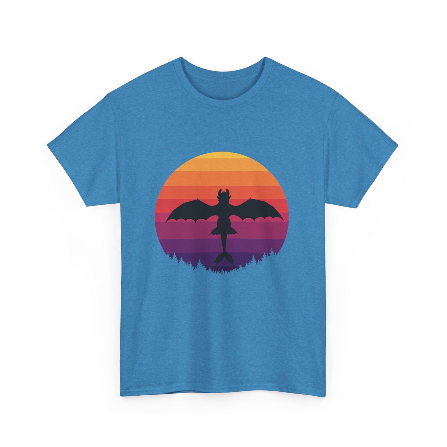Night Dragon Sunset T-Shirt | Retro Dragon Silhouette Tee | Fantasy Dragon Shirt | Unisex Graphic Tee | Gift for Dragon Lovers