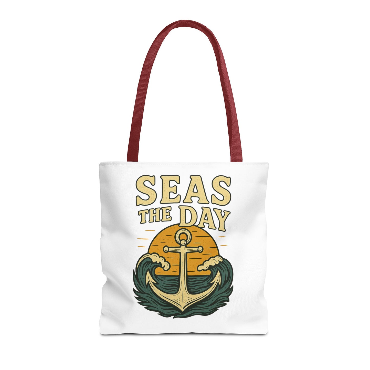"Seas the Day" Nautical Tote Bag – Funny Beach Quote Canvas Bag with Anchor | Coastal Gift Idea for Summer, Travel, or Daily Use