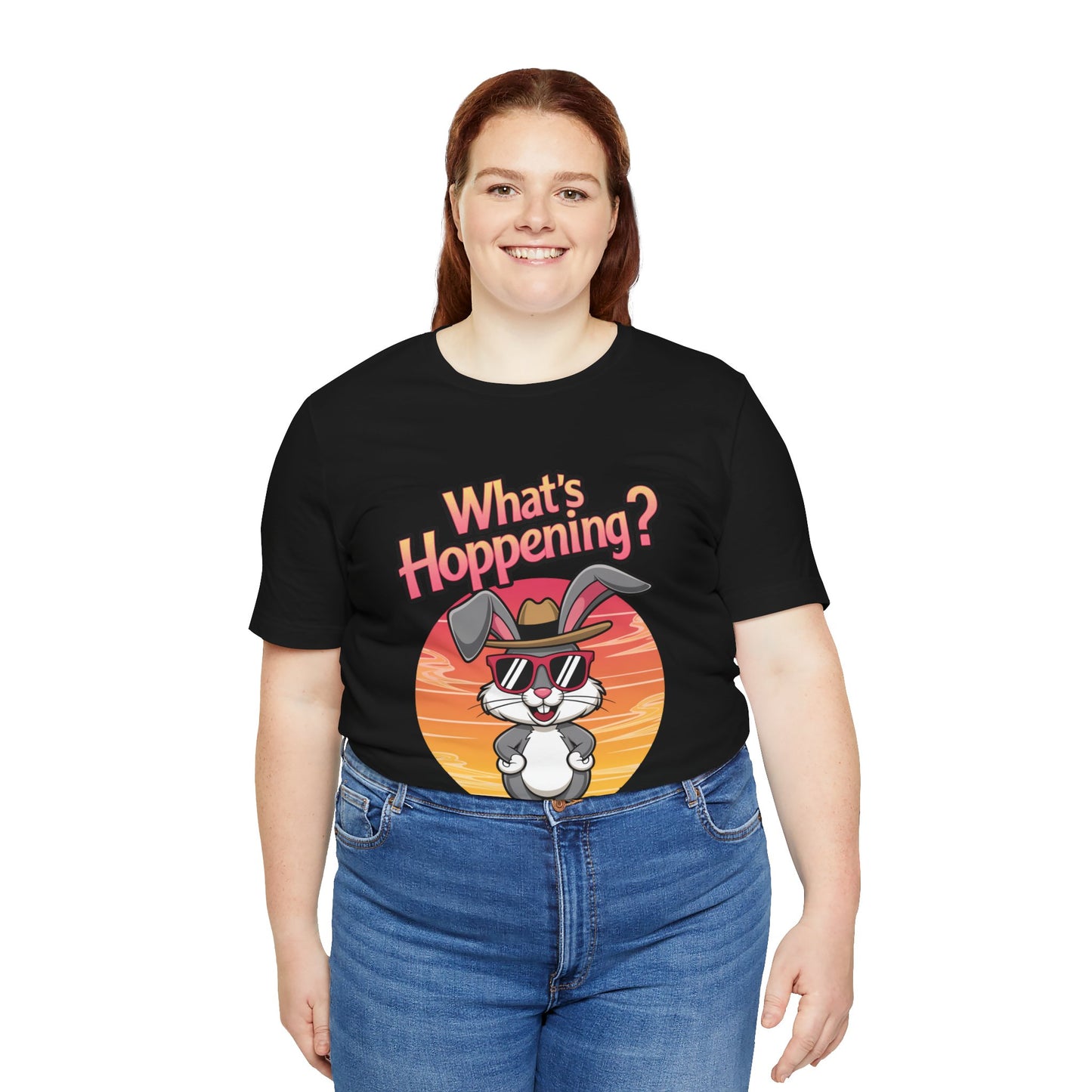 What’s Hoppening Funny Bunny Shirt – Cute Rabbit Pun T-Shirt – Sunset Graphic Tee for Animal Lovers, Easter, and Pun Enthusiasts