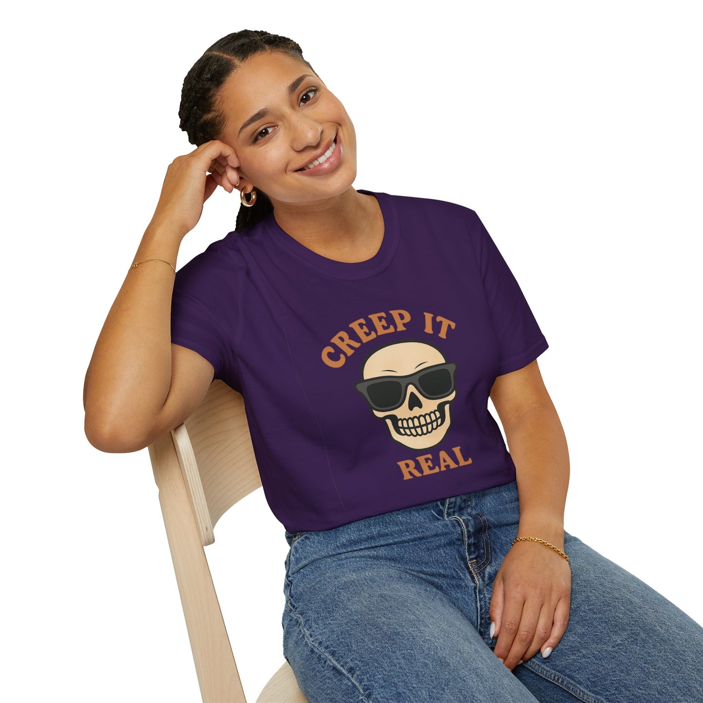 Creep It Real Shirt - Funny Skull Halloween T-Shirt, Spooky Season Graphic Tee, Cool Skeleton with Sunglasses, Humorous Fall Top